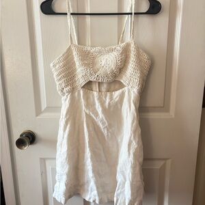 White Crochet Top Linen Dress size XS